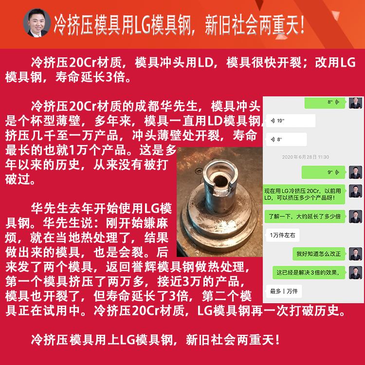 冷擠壓模具用什么材料好？冷擠壓模具開裂用LG模具鋼，一腳踏進(jìn)解放區(qū)！(076)