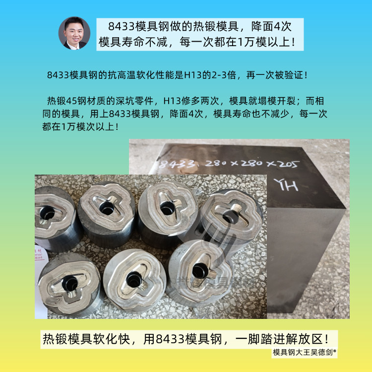 Q235鐵料熱鍛模具用什么模具鋼材好？模具用8433，可以打1天半時間；（第429篇）