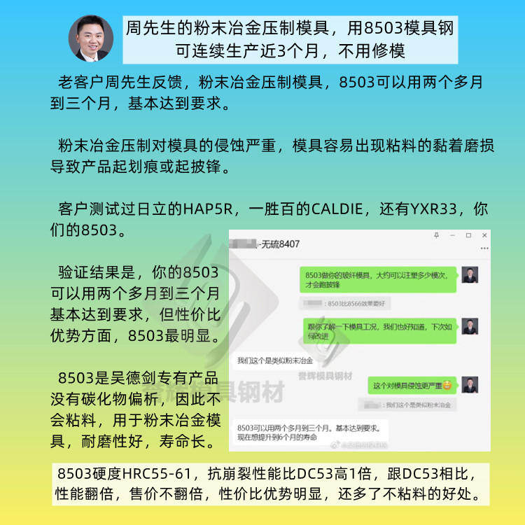 硬度要求53HRC，壓粉末硬質(zhì)合金，什么鋼材質(zhì)量好，現(xiàn)在用H13？