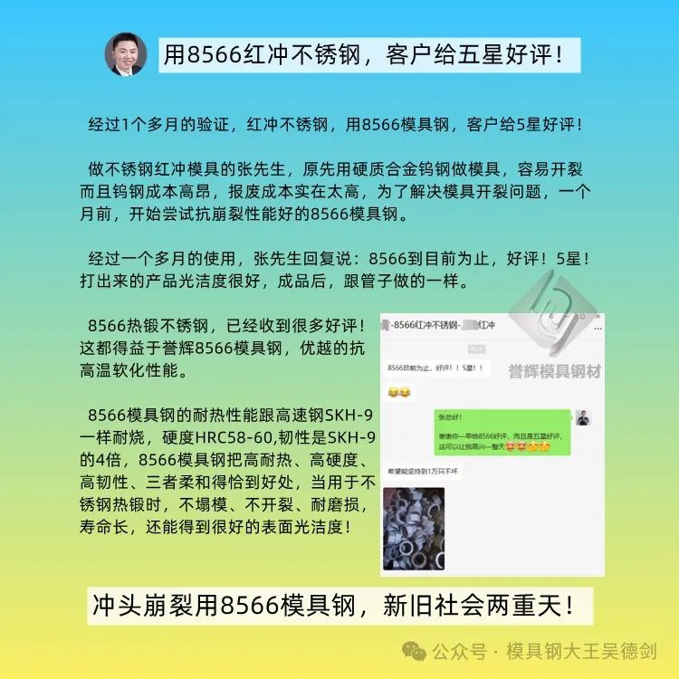 熱鍛模具沖頭用8566模具鋼，耐熱不開裂，越打越亮，競品做不到。第482篇