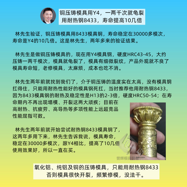 做銅壓鑄的林先生，又來采購耐熱鋼8433模具鋼啦！