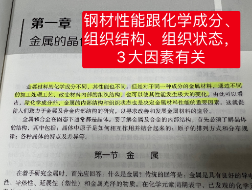 鋼材的化學(xué)成分、組織結(jié)構(gòu)、組織狀態(tài)，三者共同決定鋼材的性能