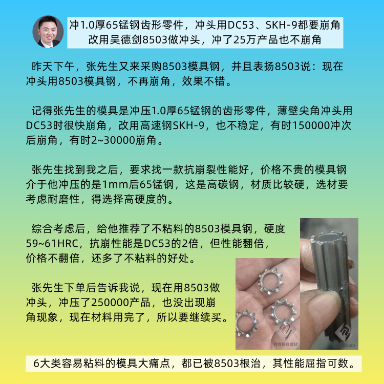  收到馮先生咨詢：做汽車(chē)刮雨器上膠條鋼條片沖裁模具用什么材料好？