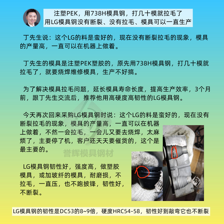 嚴先生反饋：高韌性LG模具鋼做倒扣塑膠模具讓顧客很滿意